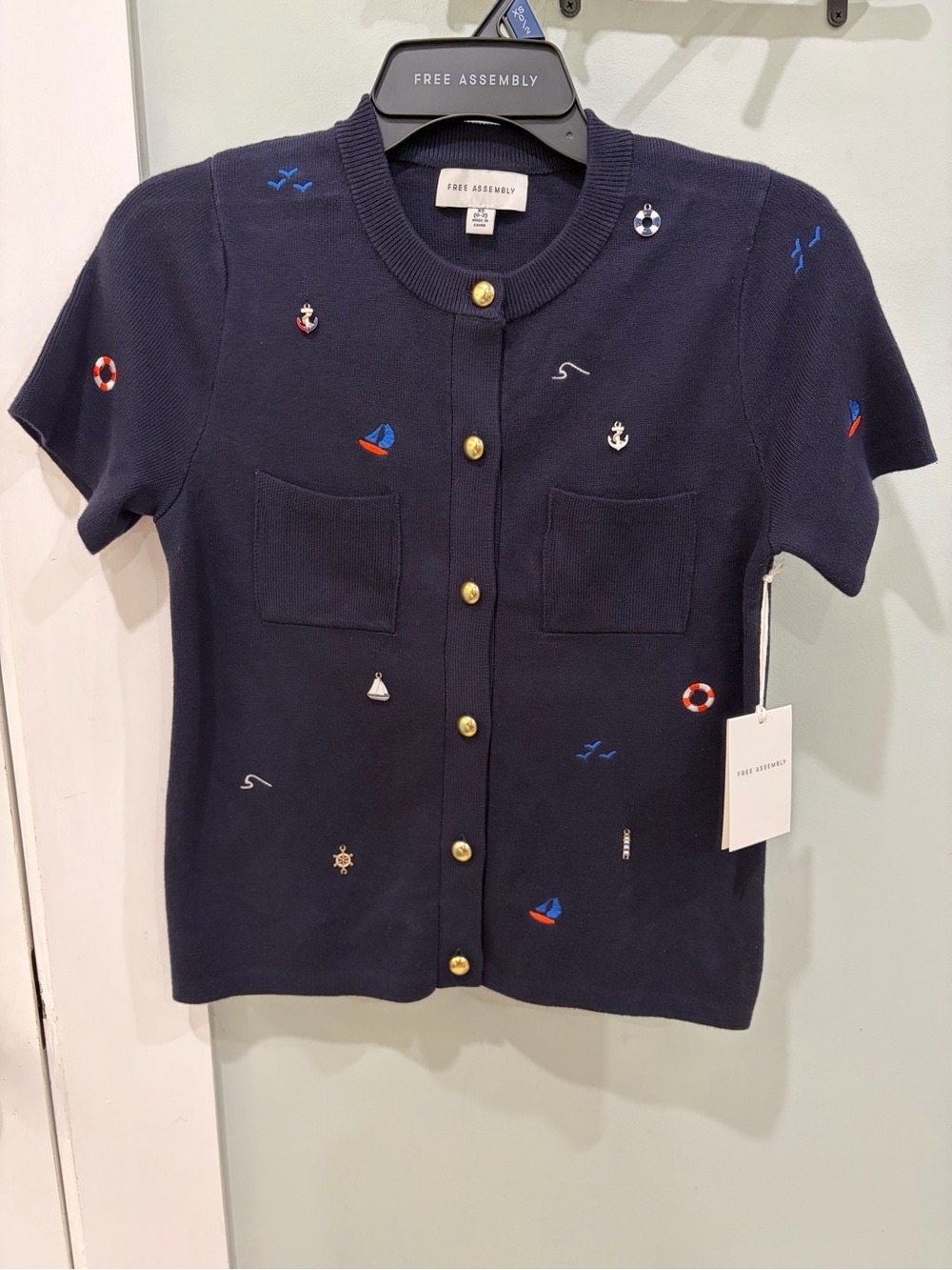 NWT Knit Navy Nautical Embroidered Short-Sleeve Cardigan Free Assembly - Picture 8 of 9